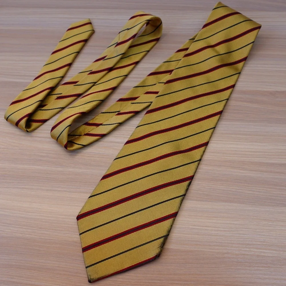 Gold Repp Stripe Neck Tie Mens Yellow STEFANO BERNARDI Regimental Silk Italian